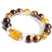 虎モチーフ ブレスレット 黒とオレンジ 数珠ブレスレット 虎目石 - 念珠ドットコム